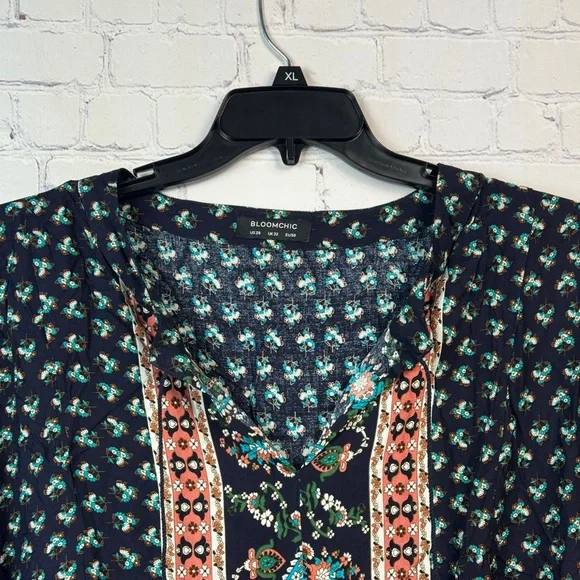 BloomChic Blue Floral Bohemian Balloon Sleeve Midi Dress Plus Size 5X - Picture 2 of 7